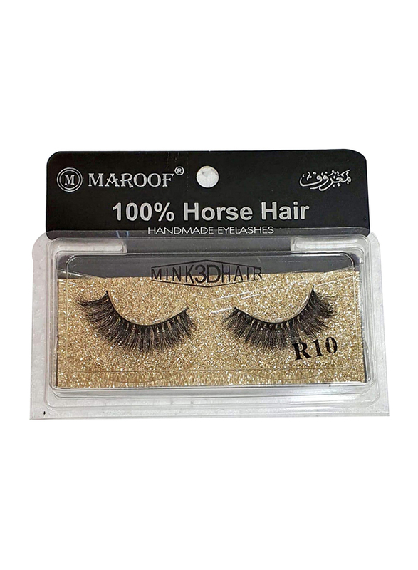 Maroof Mink 3D Hair Handmade Eyelashes, R10 Black, Black